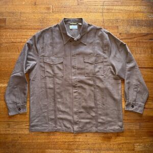 CUBANERA Mens XXL Brown Faux Suede Long Sleeve Button Up Shirt